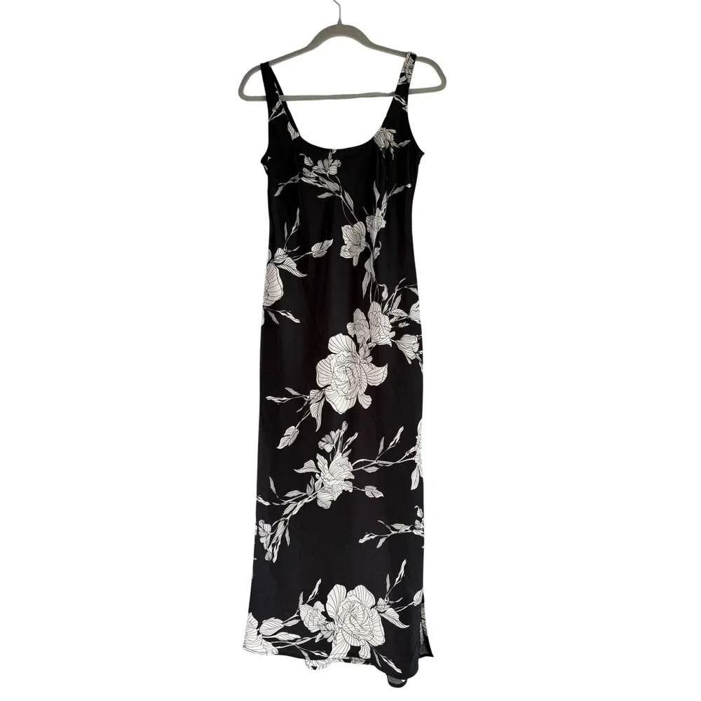 A New Day Womens XS Black White Floral Maxi Dress Sleeveless Summer VN1973122